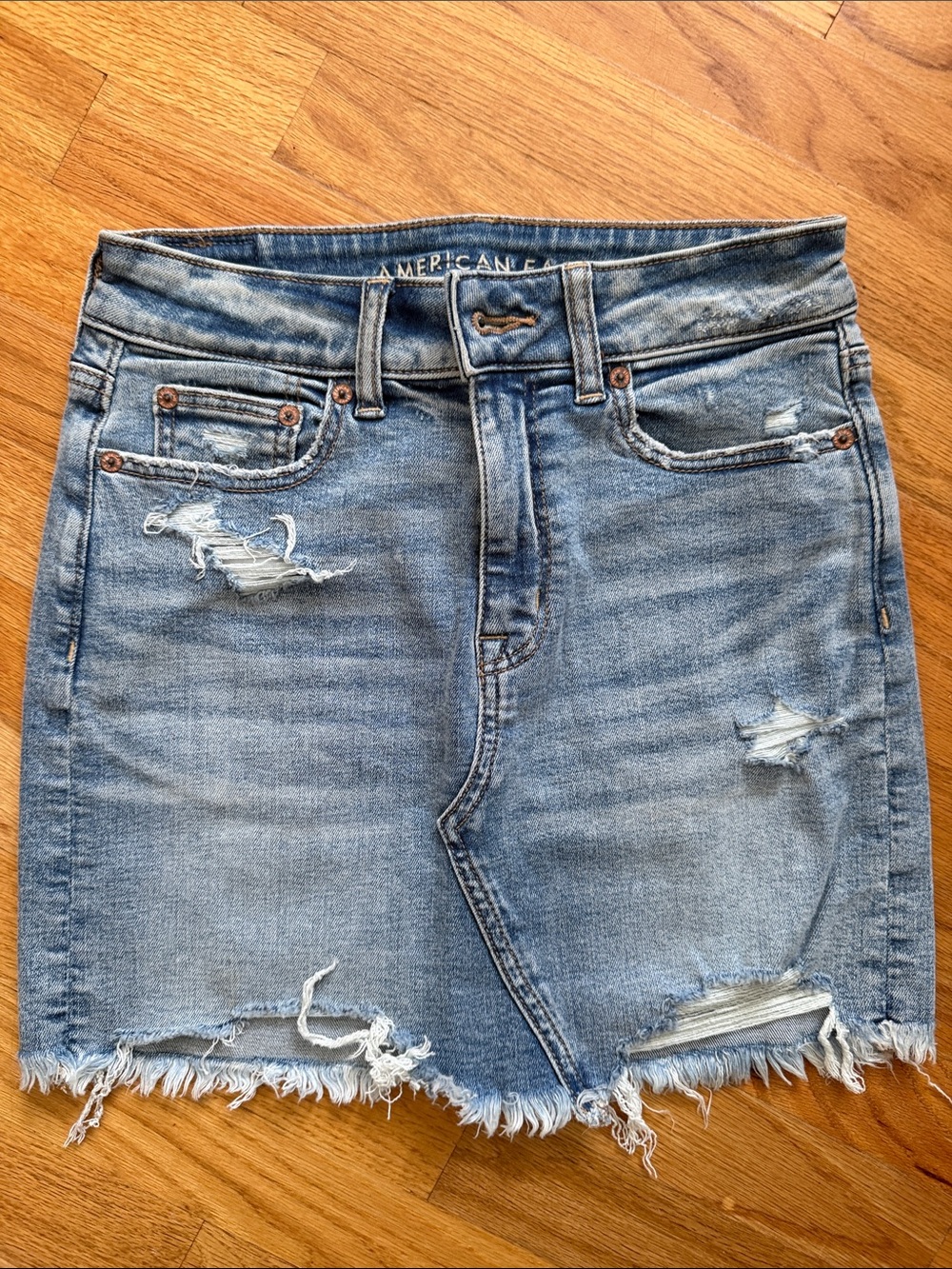 American Eagle Outfitters Light Blue Ripped Denim Mini Skirt
